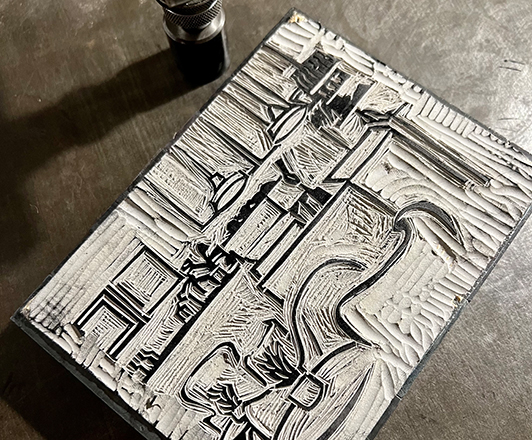 Linolschnitt mit Farbe