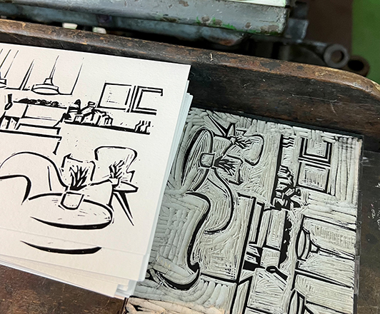 Weihnachtskarte Caffe Bar B Karte und Linolschnitt