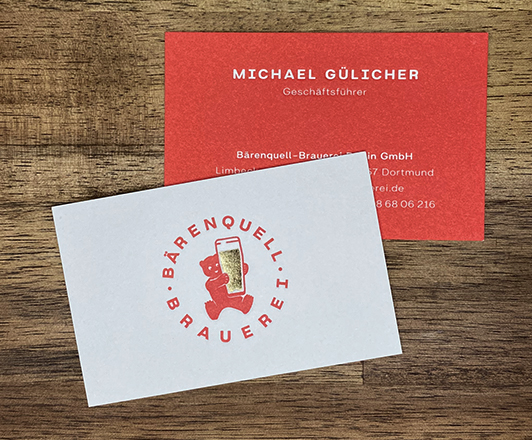 Vorder- und Rückseite der Visitenkarte der Bärenquell GmbH & Co. KG